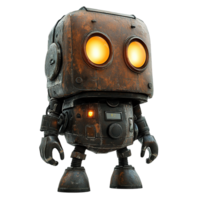 An old metallic robot with illuminated eyes in detailed view png