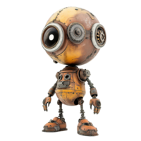 A rusty metal robot standing upright looking directly at the viewer png