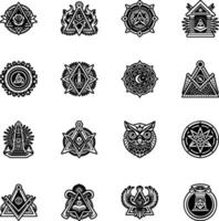Set of Glyph Style Masonic Traditional Icons vector