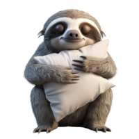 A cute sloth appears to be sleeping while hugging a pillow png