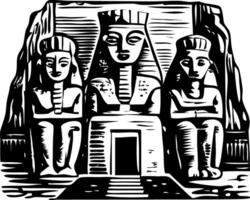 An egyptian statue with two people sitting in front of it vector