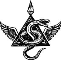 A snake with wings and a triangle in the middle vector
