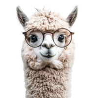 The adorable alpaca wearing glasses with an engaging and charming expression png