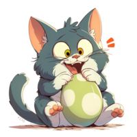 An animated cat holding an egg with a look of intense curiosity png