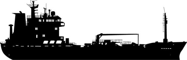 Silhouette on a white background of transport ship. vector