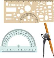 Ruler compasses and protractor drawing tools on a white background vector