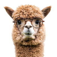 A brown alpaca wearing spectacles is looking directly at the viewer png