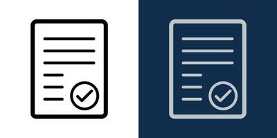 Document with check mark icon. Icon of approved paper form with check mark. Editable Stroke. Perfect for business, contract, agreement, certification, form, or official validation use. vector