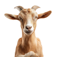 A front facing close up image of a curious goat png