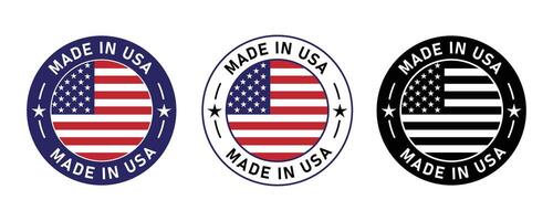 set of made in the USA labels. Made in America badge or icon symbolizing. made. Text Made in USA with flag. Stamp. Isolated on white background. vector