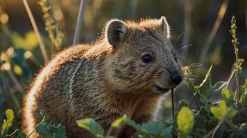 A close-up of a small, furry animal in a natural setting, showcasing its features and habitat. photo