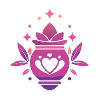 Decorative Pink Pot With Heart And Floral Design vector