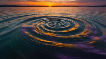 A serene sunset reflecting in rippling water, creating a tranquil and mesmerizing atmosphere. photo