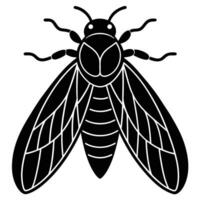 Black And White Illustration Of Stylized Cicada Insect vector