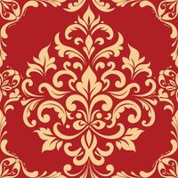 Red And Gold Floral Damask Pattern Background vector