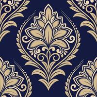 Elegant Floral Damask Pattern On Navy Background vector