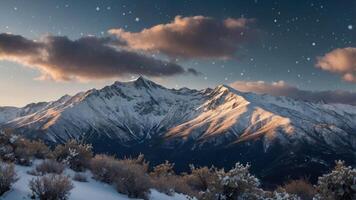 A snowy mountain range is seen in the background photo