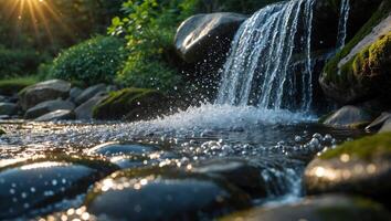 Waterfall Flowing Over Rocks in Nature Scenery photo