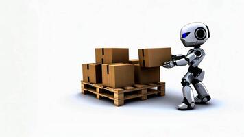 Robot loading boxes on pallet, isolated on white, showing basic task in robotic warehouses, Warehouse Robotics, and Automated Storage video
