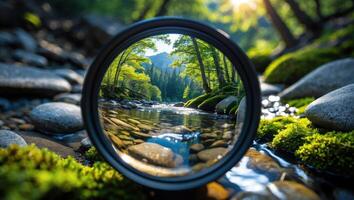 River View Through Lens with Forest and Stone photo