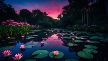 Water Lily Pond at Dusk photo