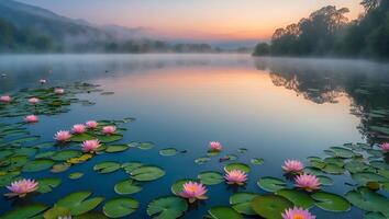 Water Lily on Lake at Dawn photo