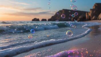 Bubbles at Ocean Beach During Sunset photo