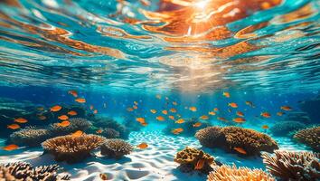 Underwater View with Tropical Fish and Coral Reef photo