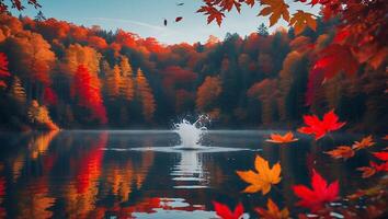 Autumn Lake with Red and Orange Leaves Reflection photo