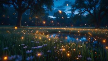 Field Illuminated by Firefly at Night photo