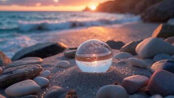 Crystal Ball on Beach at Sunset photo
