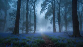 Bluebell Forest Path Misty Woods Landscape photo