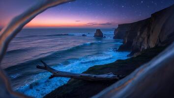 Ocean Coast Cliff with Starry Sky photo