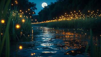 Firefly Along River During Night photo