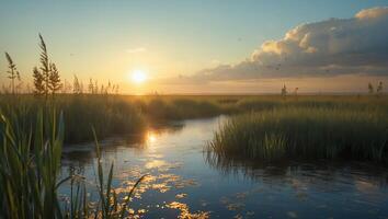 Marsh Landscape at Sunset photo