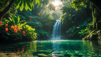Waterfall in Tropical Jungle Paradise photo