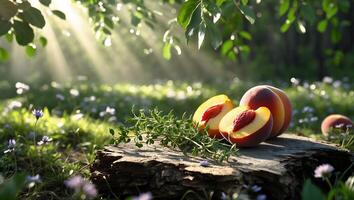 Peach on Log in Sunny Meadow photo