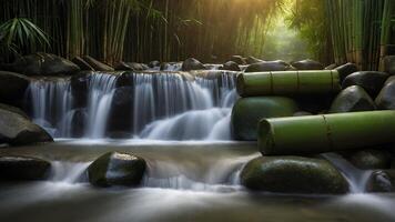 Waterfall in Bamboo Forest Scenery Landscape photo
