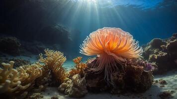 Underwater Coral and Anemone in Clear Ocean Water photo
