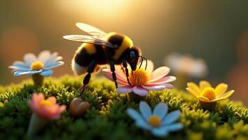 Bumblebee on a Flower in Sunlight photo