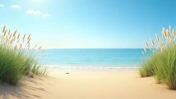 Sandy Beach with Grass and Ocean View photo