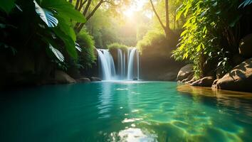 Beautiful Waterfall in Jungle with Turquoise Water photo