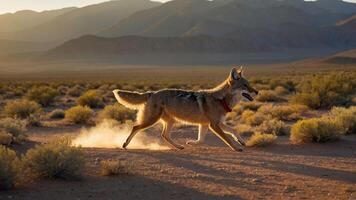 Coyote Runs Across Desert in Natural Light photo