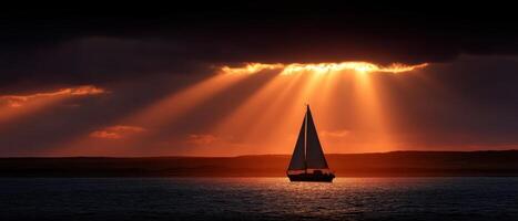 Sailing Adventure at Sunset Ocean Horizon Landscape Image Dramatic Background with Copyspace photo