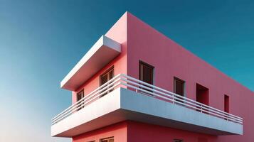 Modern Pink House with Sleek Lines Urban Background Copyspace Architectural Photography photo