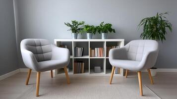 Modern Podcast Room with Copyspace Background Sleek Design Home Office Environment photo