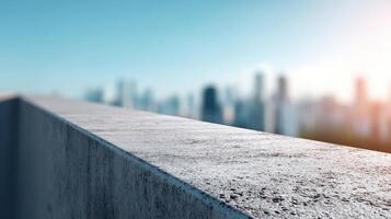 Sunlit Concrete Wall Overlooking City Skyline Urban Landscape Background Copyspace photo