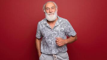 Wise Old Man with Playful Expression Studio Background Portrait Copyspace photo