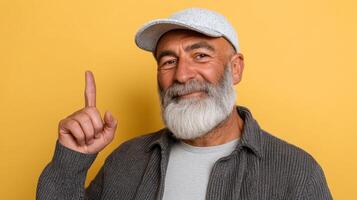Happy Old Man in Hip-Hop Style Studio Background Half Body Image with Copyspace photo