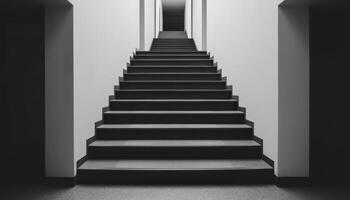 Staircase Leading Upward Modern Building Black and White Photography Minimalist Background Copyspace photo